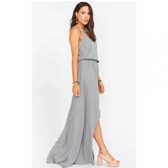 Show Me Your Mumu Kendall Maxi Dress Long Bridesmaid Soft Charcoal Crisp XXS NEW - Picture 2 of 5